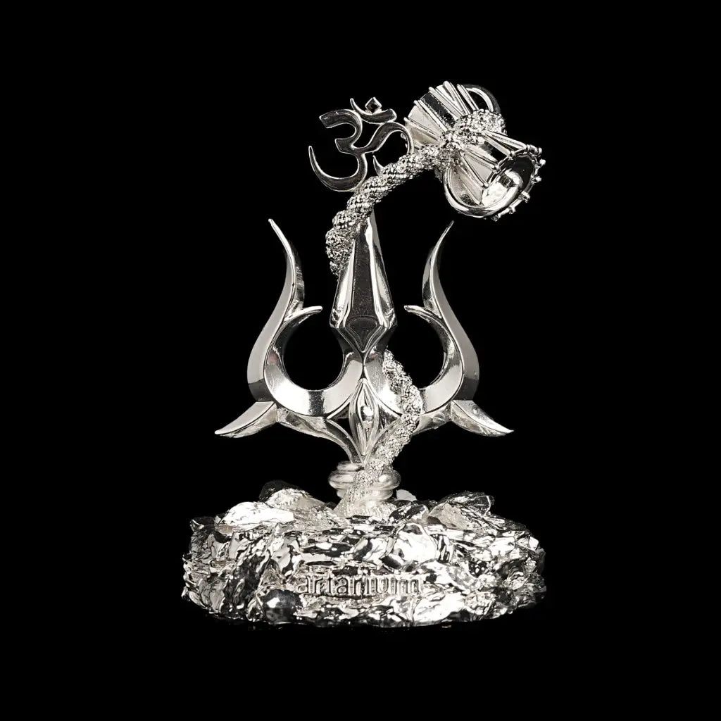 Lord Shiva Trishul With Damru Silver Plated